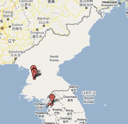 north korea map at night. south korea and north korea at